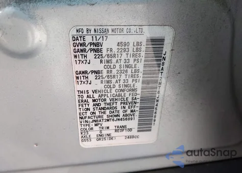 2018 Nissan Rogue Sv z USA, uszkodzony, nr VIN JN8AT2MT6JW456891